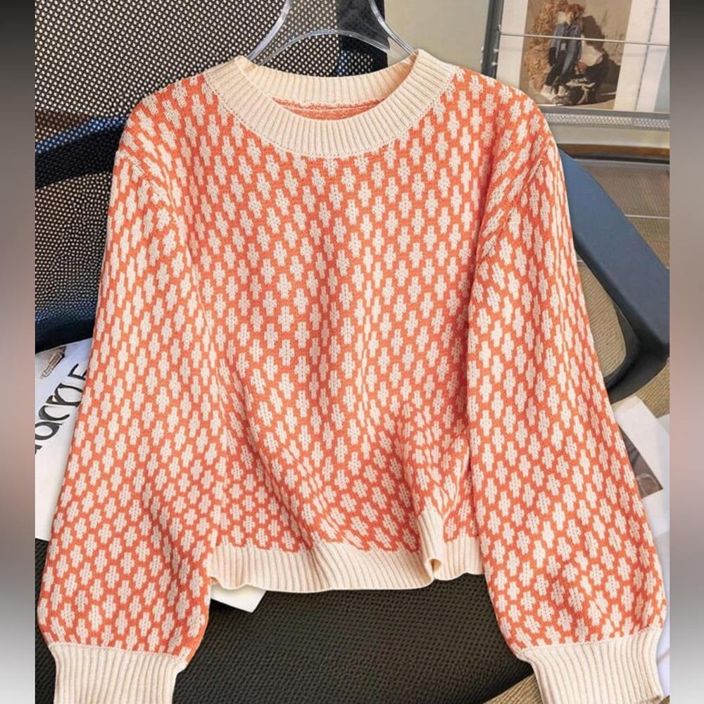 Orange and Cream Patterned Sweater